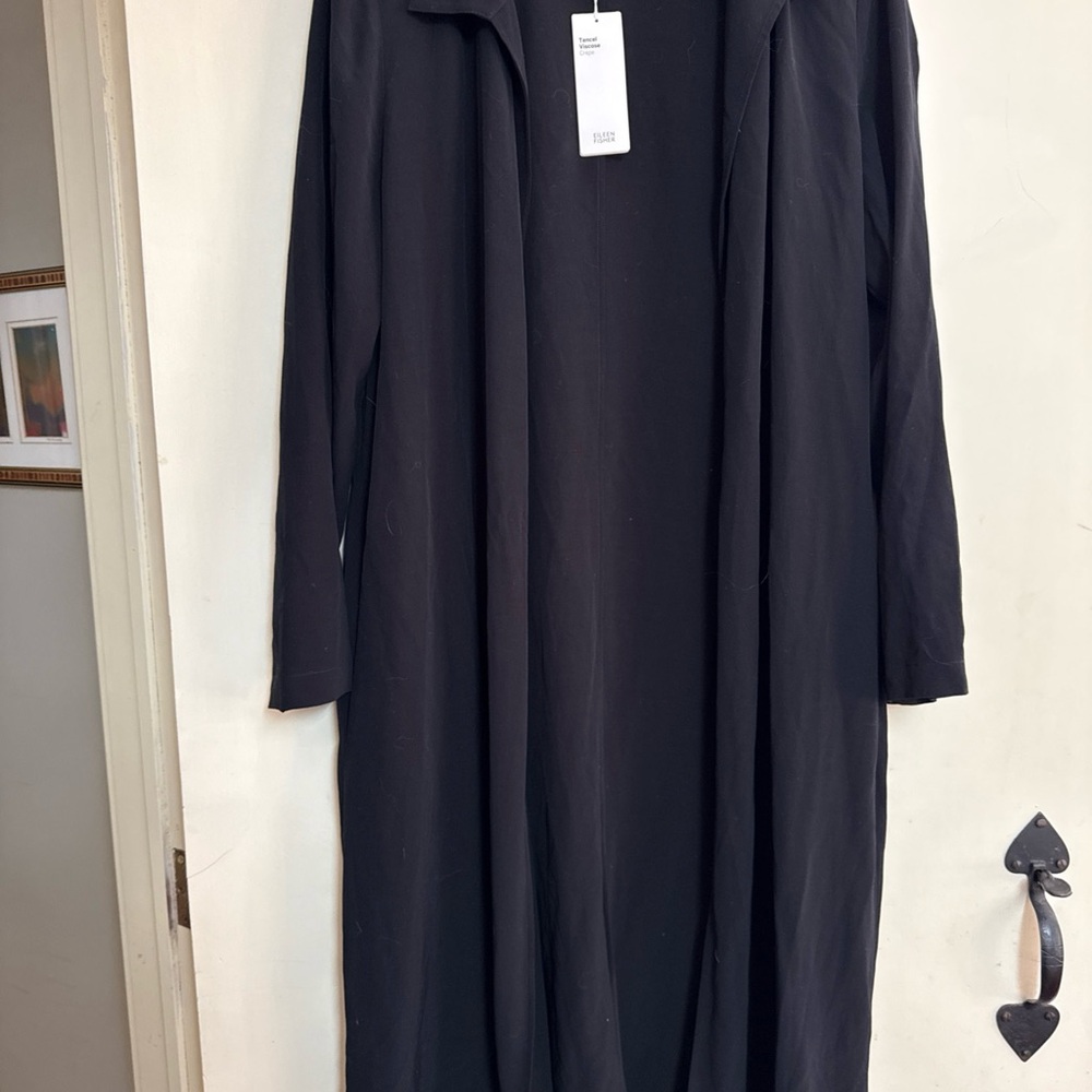 NWT EILEEN FISHER Tencel Crepe Open Trench Coat Black Small